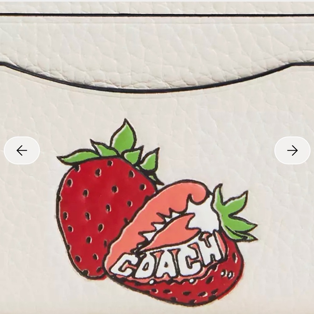 Coach Cream Leather Card Holder with Strawberry Motif